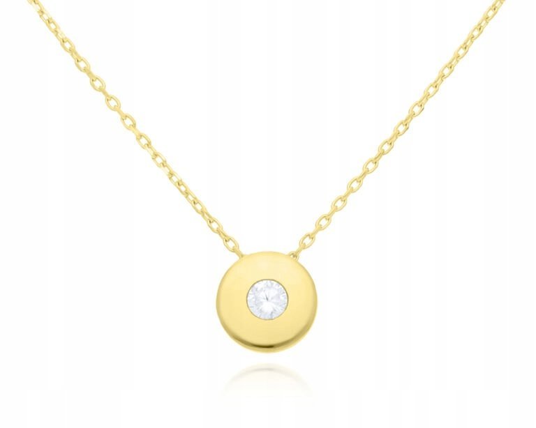Złoty Naszyjnik 585 Damski Cyrkonia Okrągła Zawieszka 14k