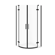 Kabiny prysznicowe - Kabina prysznicowa Cersanit Jota 80x80x195 półokrągła czarny transparentne z brodzikiem tako slim 4cm biały mat S601-439 - miniaturka - grafika 1