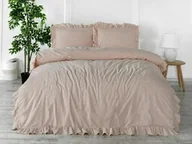 Pościel - Limasso Pościel bawełniana 160x200 różowa pudrowa z falbanką jednobarwna w pudełku Stonewashed Camelio Roses - miniaturka - grafika 1