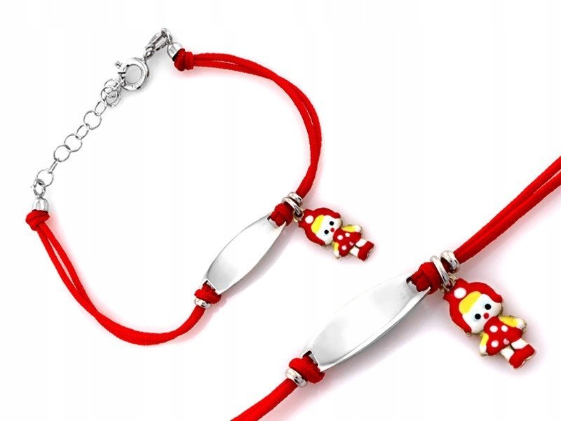 Bransoletka srebrna 925 dla dziewczynki na czerwonym sznurku r16 prezent s