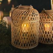 Lampy ogrodowe - Latarnia solarna LED Kosz, bambus 29 cm, naturalna - miniaturka - grafika 1