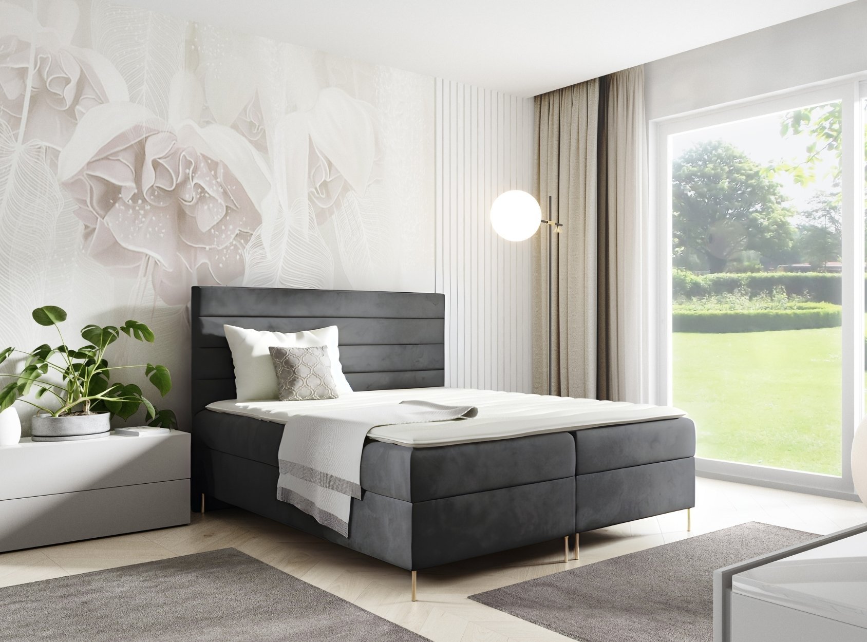 Malys Group Łóżko kontynentalne Bella Box 200x200 z nóżkami riviera 91