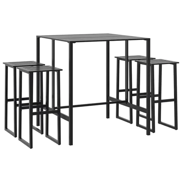 Zestaw Mebli Barowych Stalowych Czarnych 4 Hoker + Stół 100x100x110 cm