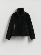 Płaszcze damskie - Reserved - Kurtka z imitacji baranka - czarny - miniaturka - grafika 1