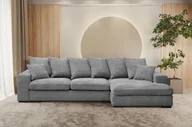 Narożniki - Sofa w kształcie L GABON narożnik z funkcją spania tkanina Zoom szary prawy - miniaturka - grafika 1