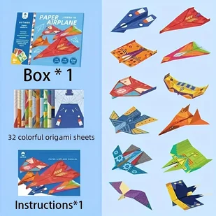 TEMU Arkusz papieru do samolotów 16/32 z wstawkami i liniami składania, kreatywne origami dla młodych ludzi i entuzjastów rękodzieła - Rękodzieło - miniaturka - grafika 1