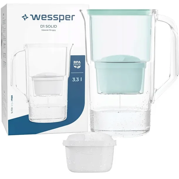 Dzbanek z filtrem do wody Wessper D1 SOLID 2,8l miętowy + 2x Filtr aquamax