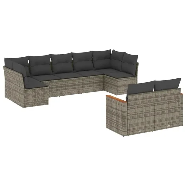 Modułowy zestaw mebli ogrodowych szary z poduszkami - rattan PE, stal, 69