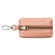Etui na klucze - Skórzane różowe etui na klucze kółeczko na łańcuszku karabińczyk małe na suwak portfelik - miniaturka - grafika 1