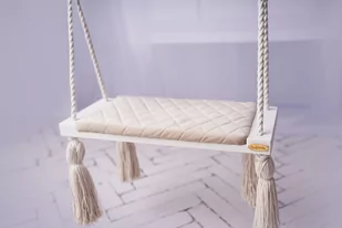 Huśtawka dla dzieci domowa duża drewniana | Velvet pikowana BEŻ | 100% ECO | CE | Create For You - Leżaczki i huśtawki - miniaturka - grafika 1