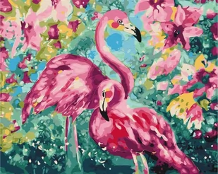 Artnapi 40x50cm Zestaw Do Malowania Po Numerach - Flamingi W Kwiatach Malowanie Po Numerach - Na Drewnianej Ramie - Malowanie po numerach - miniaturka - grafika 1