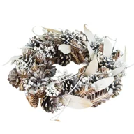 Ozdoby bożonarodzeniowe - [680573] Wianek bożonarodzeniowy oszroniony szyszki liście laurowe - miniaturka - grafika 1