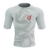 Koszulki sportowe męskie - COMPRESSPORT Triathlonowa koszulka kompresyjna TRI POSTURAL AERO SS TOP white print - miniaturka - grafika 1