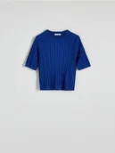 Swetry damskie - Reserved - Dzianinowa bluzka z wiskozą - niebieski - miniaturka - grafika 1