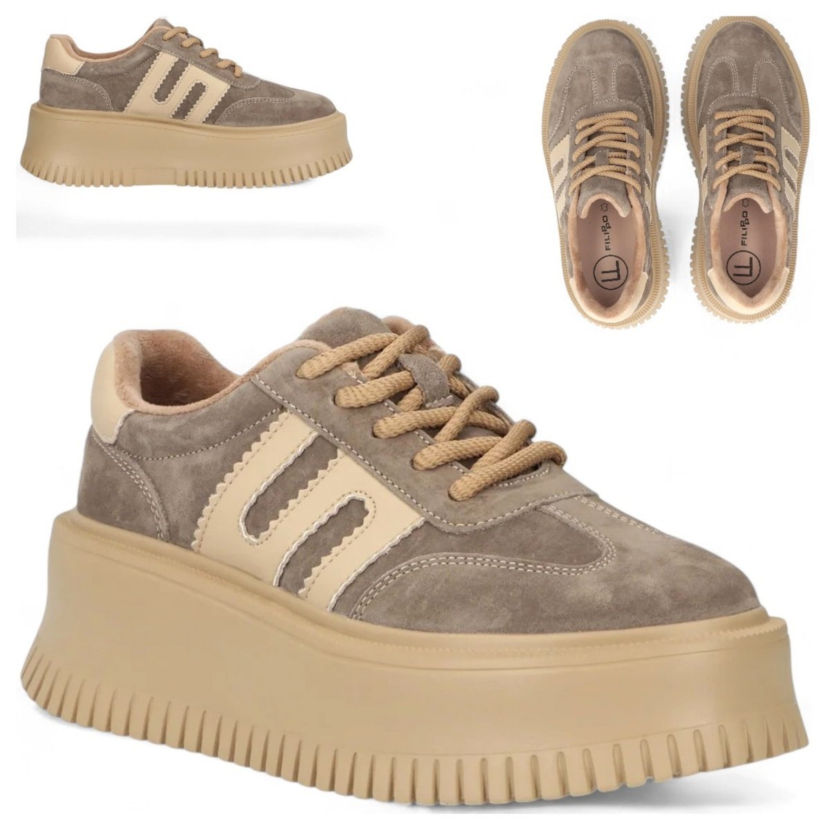 Damskie SKÓRZANE Sneakersy FILIPPO Modne sportowe Półbuty na Platformie 37