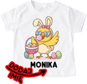 Koszulki dla dziewczynek - Koszulka z kurczaczkiem i imieniem dla dziecka na Wielkanoc - miniaturka - grafika 1