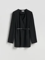 Sukienki - Reserved - Sukienka z wiskozą i lnem - czarny - miniaturka - grafika 1