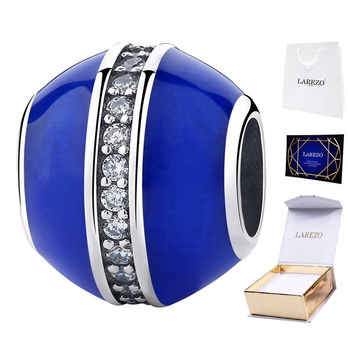 CHARMS SREBRNY Okrągły Niebieski Cyrkonie Koralik z Cyrkoniami SREBRO 925