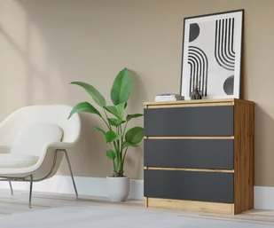 KOMODA 3 SZUFLAD 70 cm DĄB WOTAN/CZARNY - Komody KOMODA 3 SZUFLAD 70 cm DĄB WOTAN/CZARNY - Komody - miniaturka - grafika 1