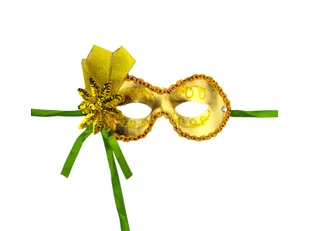 Maska karnawałowa złota z kwiatkiem - Dodatki do strojów karnawałowych - miniaturka - grafika 1