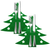 Akcesoria do sztućców - Kieszonki na sztućce 2 szt. pokrowce na widelce etui choinki zielone - miniaturka - grafika 1