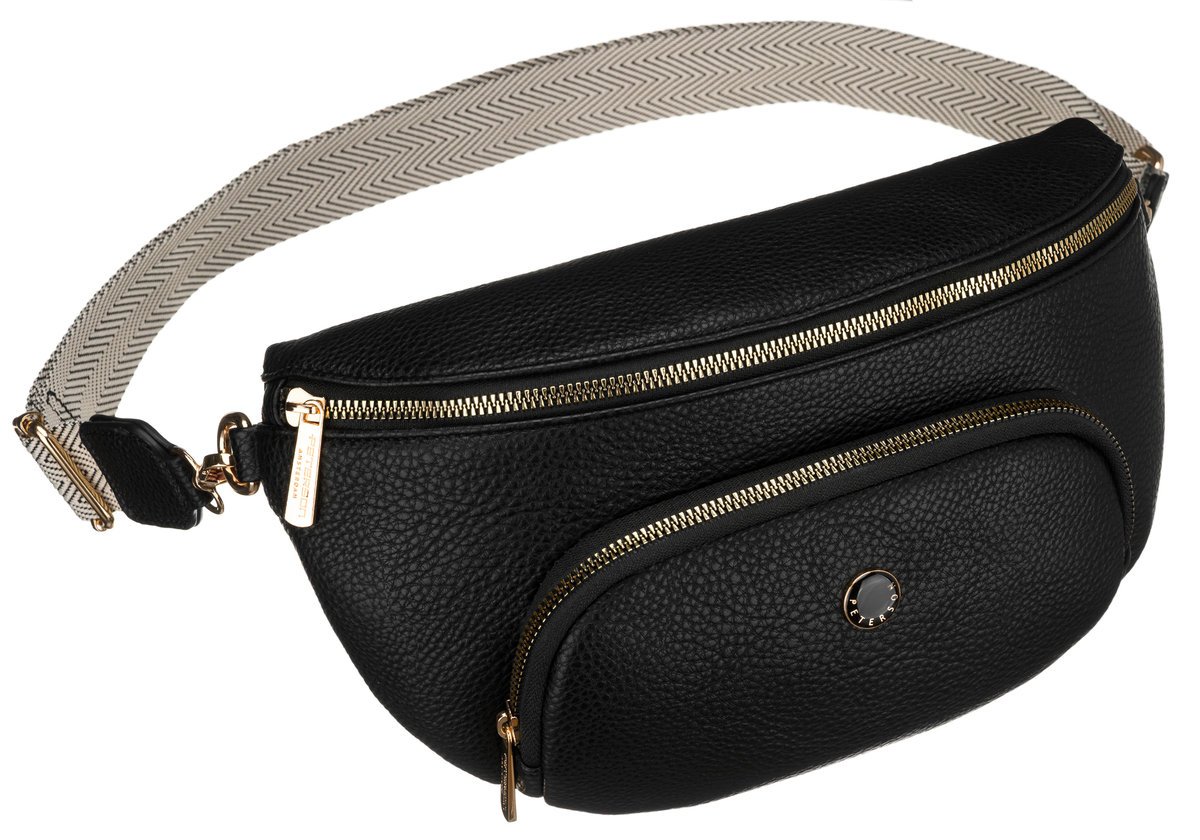 Markowa nerka damska czarna PETERSON miejska klasyczna mała saszetka nerka na biodra lub przez ramię kieszonki skóra ekologiczna szeroki pasek