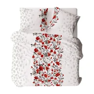 Pościel - Pościel z kory 160x200 biała szara czerwona liście kwiaty 1196N Bielawa KARO - miniaturka - grafika 1
