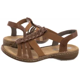 Sandały Brązowe 60809-24 Brown (RI262-a) Rieker - Sandały damskie - miniaturka - grafika 1
