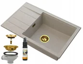 Zlewozmywaki - Granitan Zlew Granitowy Beżowy Louis Ociekacz Syfon Złoty - miniaturka - grafika 1