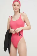 Stroje kąpielowe - Calvin Klein jednoczęściowy strój kąpielowy kolor fioletowy miękka miseczka - miniaturka - grafika 1