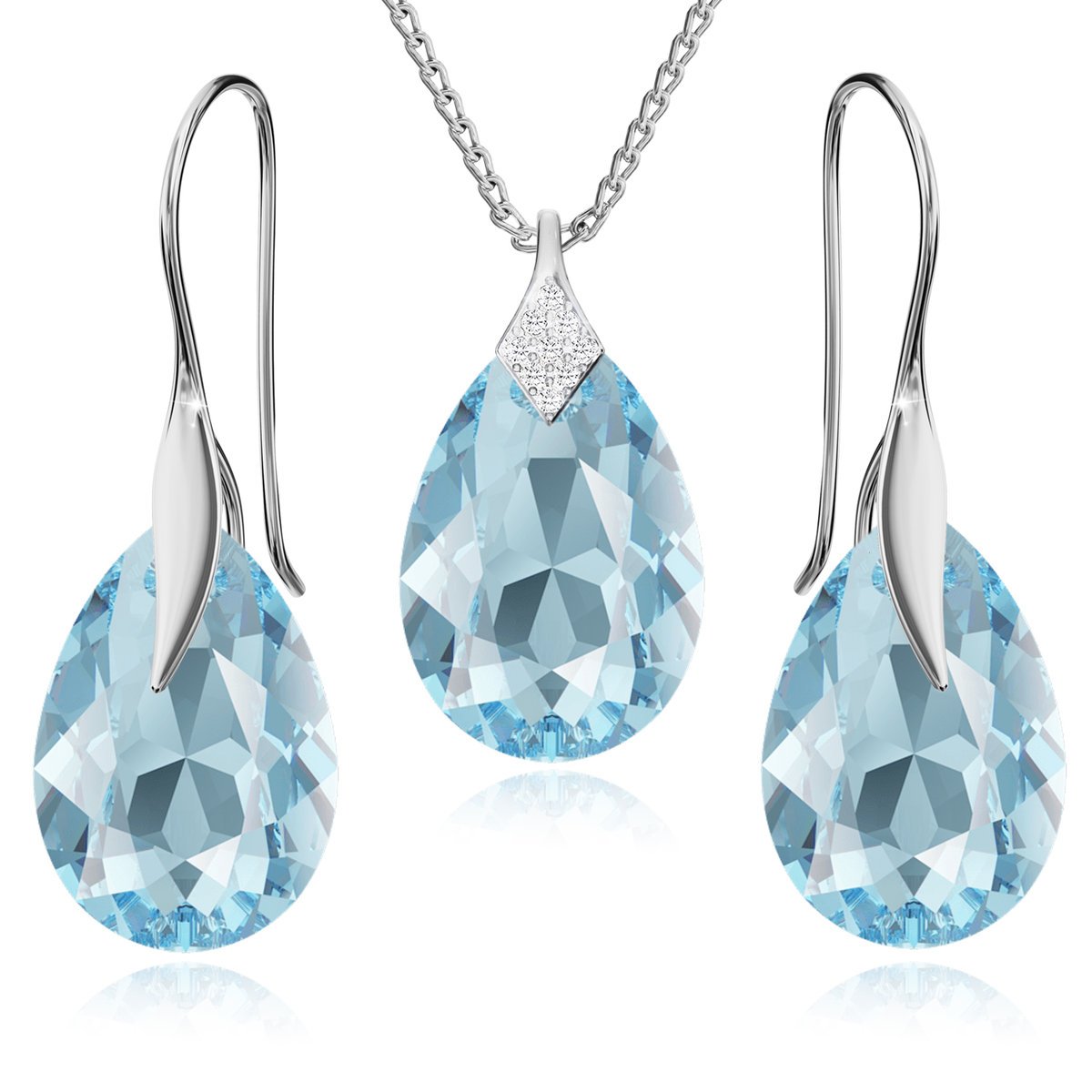 Komplet Biżuterii Srebrnej 925 Kryształy Krople Piękny Zestaw Ślubny Rocznica Prezent Dla Kobiety Mamy Dziewczyny Walentynki Święta Imieniny Urodzin..