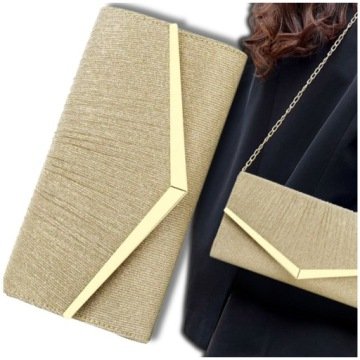 Torebka Wieczorowa Złota Kopertówka Wizytowa błyszcząca Mała