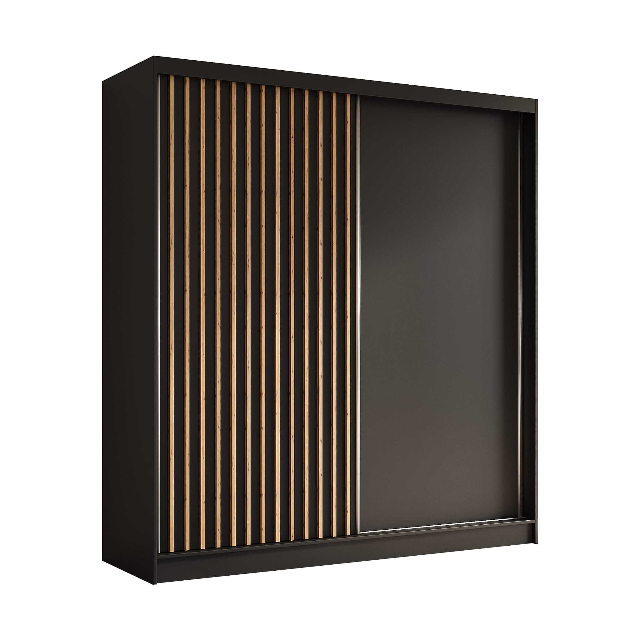 AGMAT szafa z drzwiami przesuwnymi Nevada, szafa z 2 drzwiami, nowoczesna szafa w kolorze: czarny, szafa w rozmiarze: 200 x 216 x 61 cm