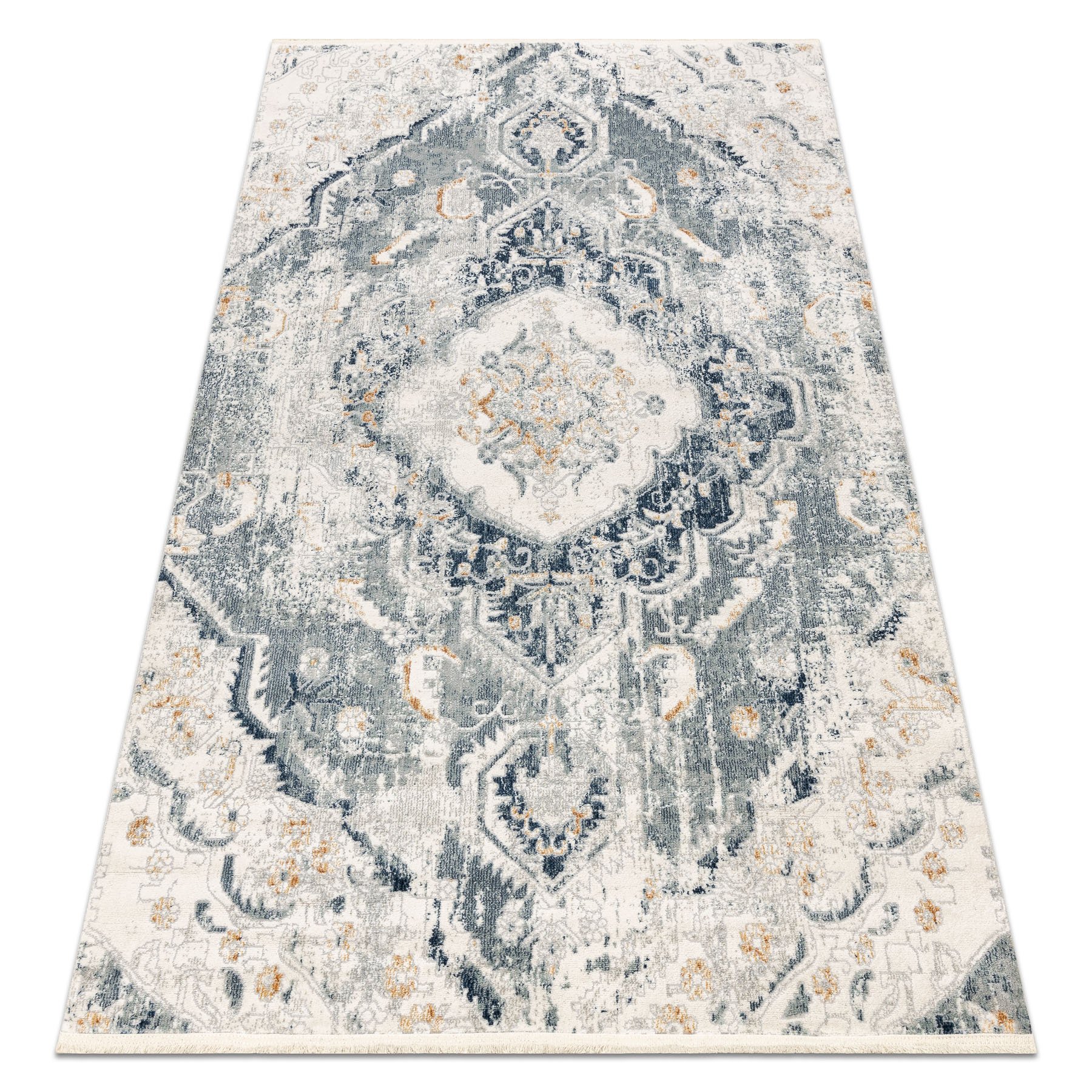 Dywan DISTIN 0816A / jasnozielony / biały nowoczesny - Ornament, vintage, frędzle niebieski 140x190 cm