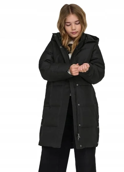 ONLY CZARNA ZIMOWA PŁASZCZ PARKA Z KAPTUREM DŁUGI 158 cm 1J9A