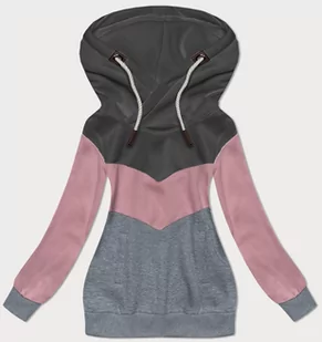 Trójkolorowa gruba bluza damska grafit-róż-szary (2303) - 6&8 Fashion - Bluzy damskie - miniaturka - grafika 1