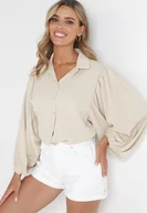 Koszule damskie - Jasnobeżowa Koszula z Szerokimi Plisowanymi Rękawami Anihadi - miniaturka - grafika 1