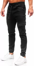 Spodnie męskie - Czarne spodnie jeansowe joggery bojówki męskie Denley 8127 - grafika 1