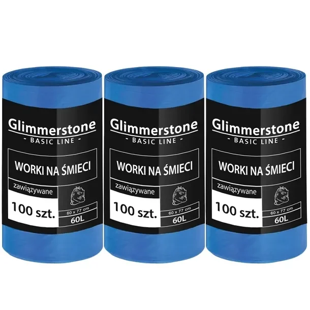 Glimmerstone 3x Worki Na Śmieci Wiązane 60l 300 Szt Grube I Mocne Jakość