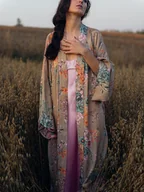 Bluzki damskie - Kimono Bloom Beige LONG - miniaturka - grafika 1