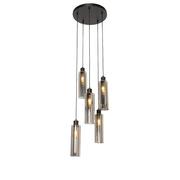 Lampy sufitowe - QAZQA Moderne hanglamp zwart met smoke glas 5-lichts - Stavelot - miniaturka - grafika 1