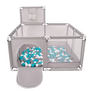 Selonis Boisko KK-100X z piłeczkami 6cm szary: szary-biały-turkus 125x125x105/400piłek - Maty edukacyjne - miniaturka - grafika 1