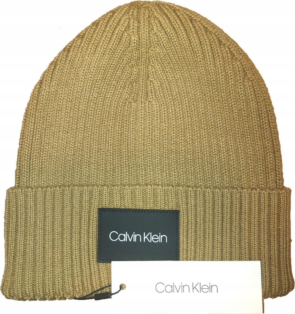 Czapka Zimowa Calvin Klein Z Gumowym Logo Camelowa