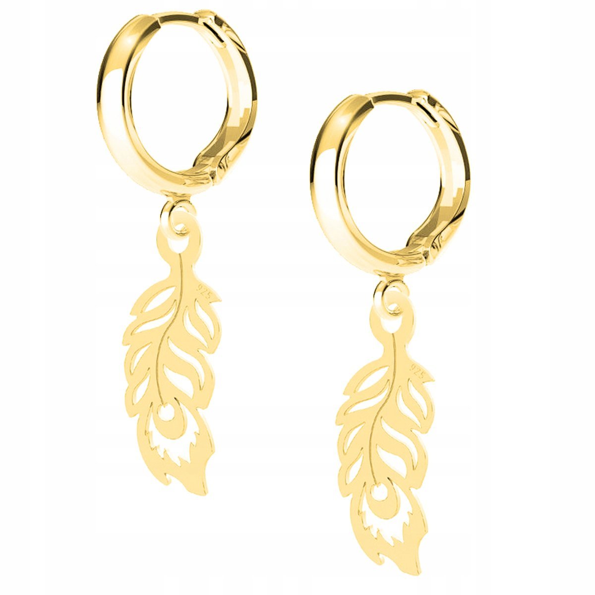 Kolczyki złote Pawie Pióro Piórko 925