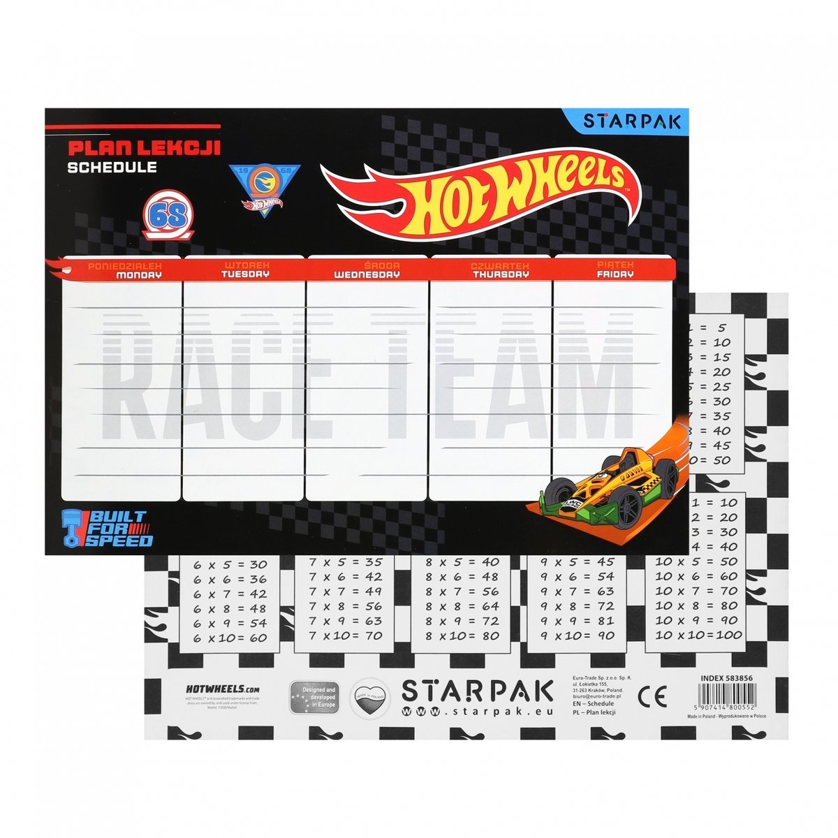Plan lekcji z tabliczką mnożenia A5 Hot Wheels Starpak