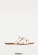 Klapki i japonki damskie - Stradivarius WIDE FIT. Klapki na płaskiej podeszwie z paskami BIAŁY 39 - miniaturka - grafika 1