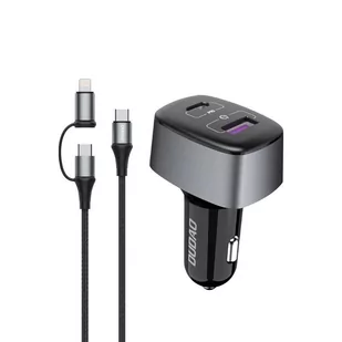 Dudao ładowarka samochodowa USB / USB Typ C Power Delivery (60 W) Quick Charge 4.0 (22,5 W) + kabel USB Typ C - USB Typ C / Lightning czarny (R7XS black) - Ładowarki samochodowe - miniaturka - grafika 2