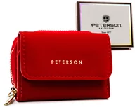 Portfele - Mały portfel damski z ochroną RFID skóra ekologiczna portmonetka na suwak Peterson, czerwony - miniaturka - grafika 1