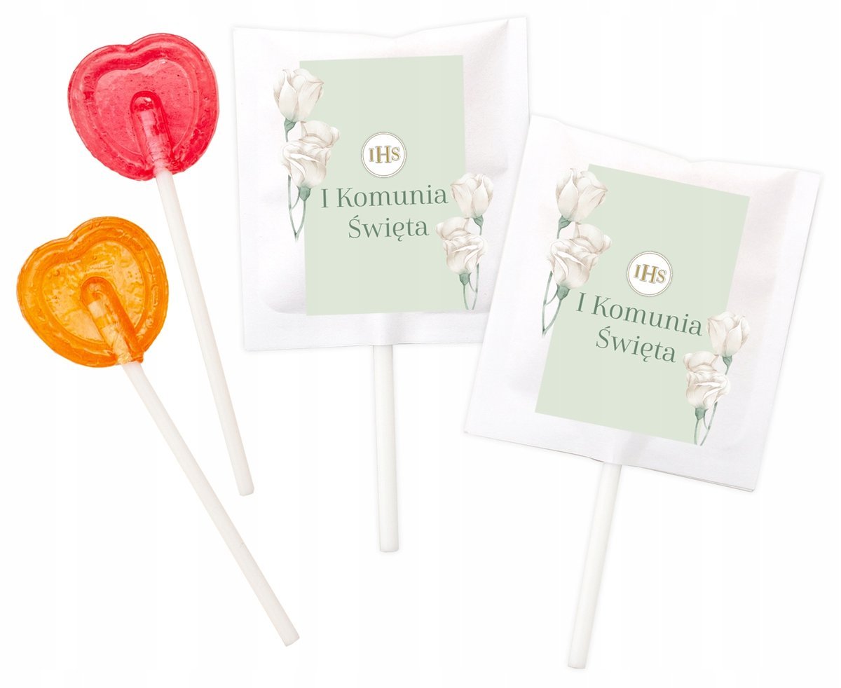 Lizaki na Pierwszą Komunię Świętą zielona kwiatowa kolekcja zestaw 50 szt