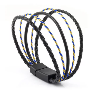Bransoletka skórzana czarno-niebieska EM 24 - EM Men's Accessories - Bransolety męskie - miniaturka - grafika 1